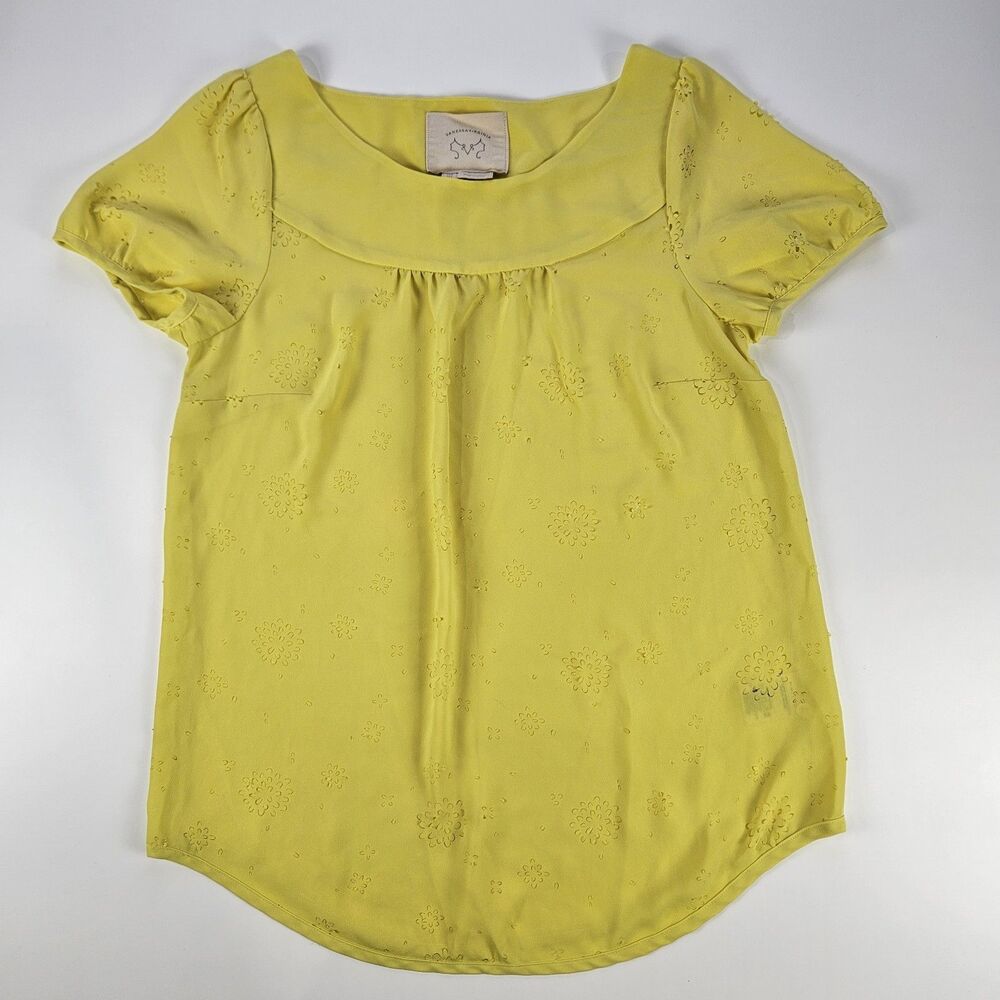 Vanessa Virginia Anthropologie Laser Cut Eyelet Sunny Yellow Top